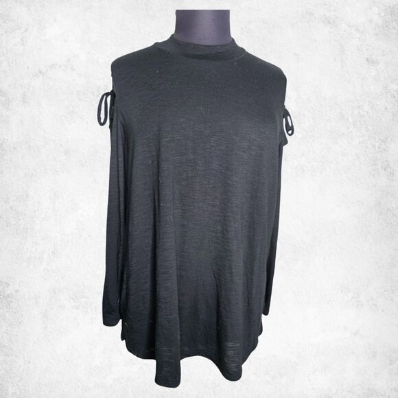 Lane Bryant Black Cold Shoulder Top 22/24 Plus Size Tie Sleeve Modal Blend Tunic - Picture 5 of 7